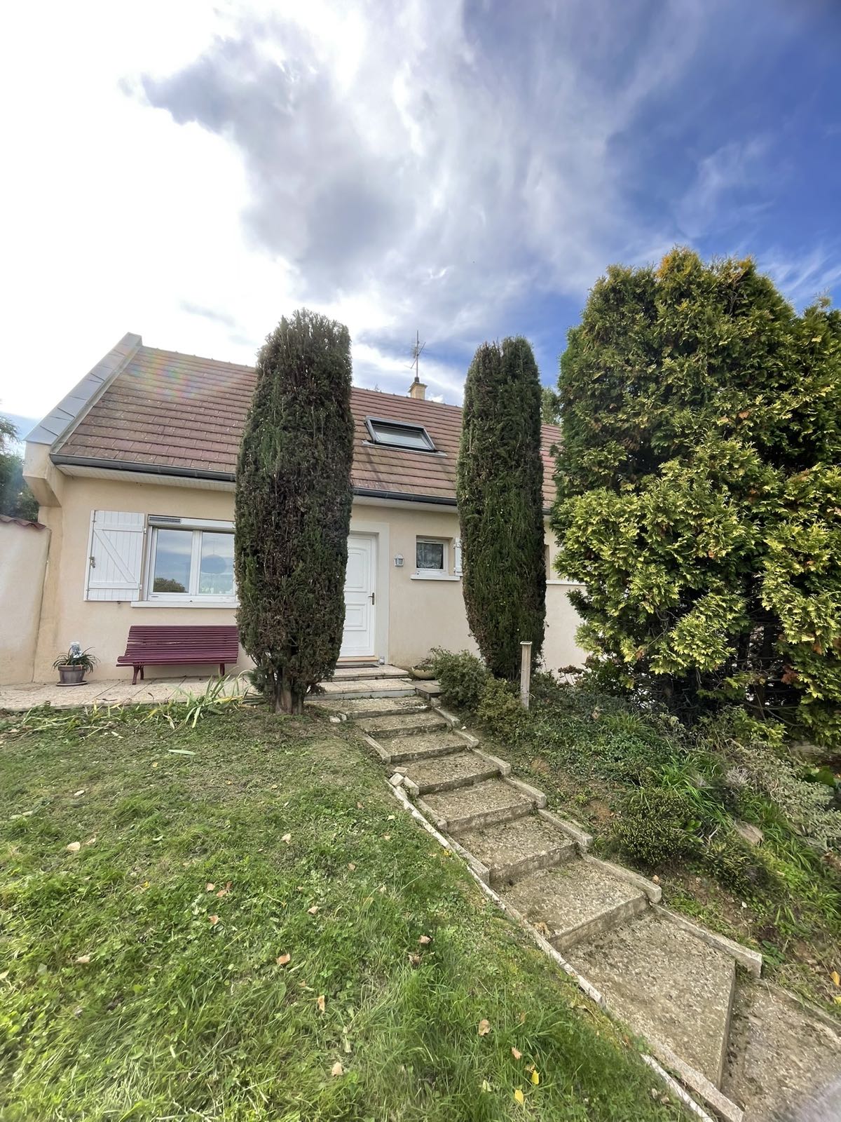 Cyprès taillés par O' fil du jardin devant une maison